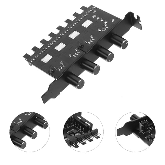 KONTONTY Fan Hub Controller for Pc Cooling Fans with Multiple Speed Knobs Black Computer Fan Accessory