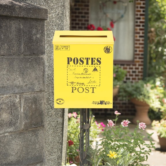 KONTONTY Yellow Iron Mailbox Farmhouse Style, 1-Piece Letter Box for Office, Home, or Outdoor Use