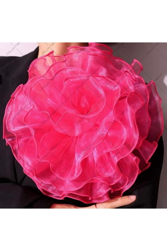 Oversized Rosy Organza Flower Brooch Pin Elegant Embroidered Large Floral Pin for Party and Wedding