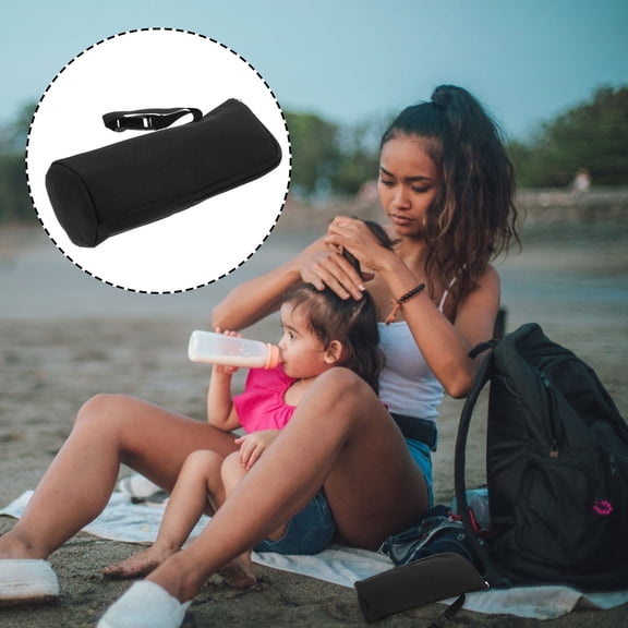 KONTONTY Insulated Bottle Bag Black Polyester for Home Use with Hand Strap