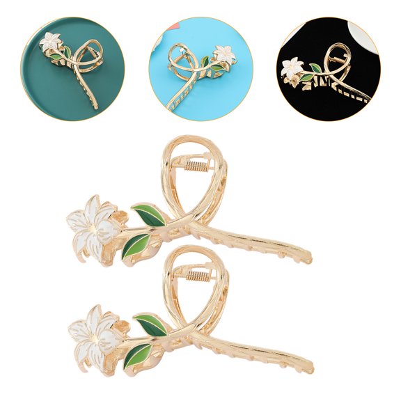 KONTONTY 2-Pack Flower Hair Clips Alloy Hair Clamp Holders for Womens Daily Wear and Special Occasions