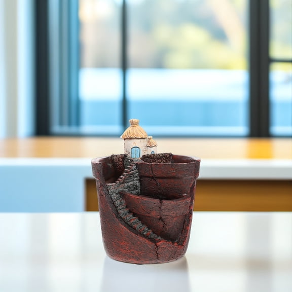 KONTONTY House Planter Flowerpot Brown Resin Creative Shape Gardening 1Set