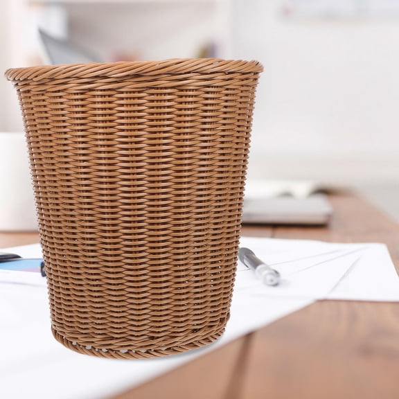 KONTONTY 1Pc Chic Beige Simulation Rattan Wastebasket Smooth Practical Trash Can