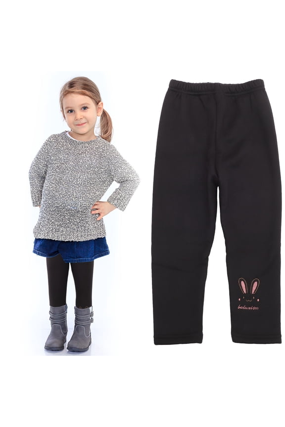 Girls Knitted Leggings Warm Black 1Pack Stretchy Indoor Wear