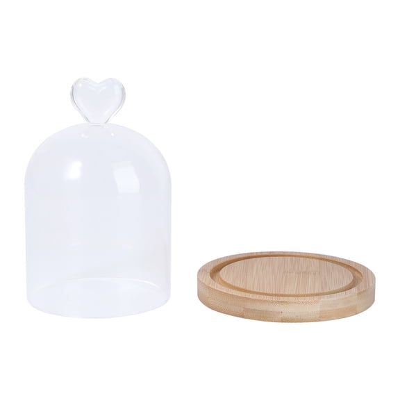 KONTONTY Portable Transparent Flower Glass Dome Cover with Anti Slip Wooden Base