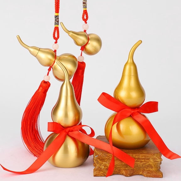 KONTONTY Golden Brass Gourd Sculpture for Home Decoration and Lucky Auspicious Symbol
