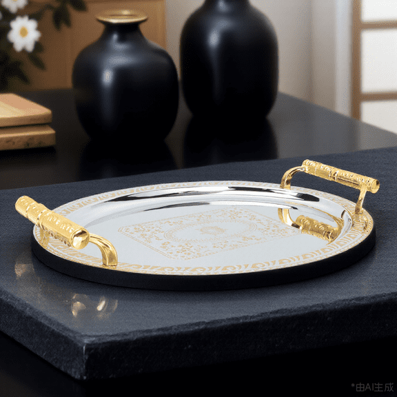 KONTONTY Golden Stainless Steel Coffee Table Tray for Home Use with Polished Edges and Rust Resistant Design