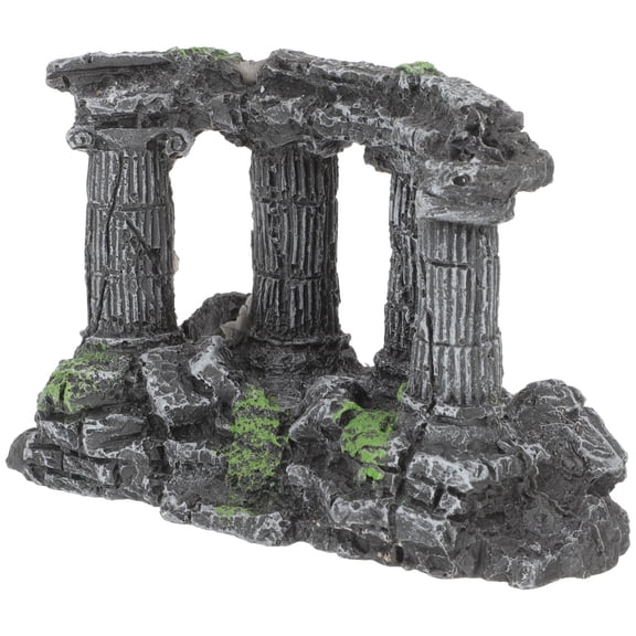 KONTONTY Grey Resin Roman Column Aquarium Decoration Fish Tank Ornament Sturdy Nonpolluting Material