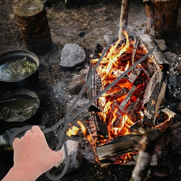 KONTONTY Heavy Duty Iron Fire Tongs Extra Long Fireplace Fire Pit Campfire Tongs Portable Log Grabbers Barbecue Charcoal Up Tool for Farmhouse