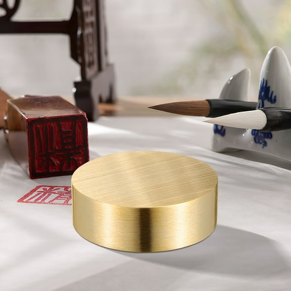 KONTONTY Hemoton Metal Calligraphy Paperweight Vintage Brass 6cm for Office Desk Accessory Holding Paper Flat Writing Sumi Drawing 1 Piece