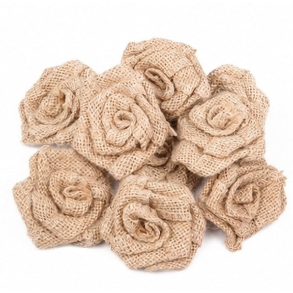 KONTONTY Hessian Jute Flowers Burlap Roses for Rustic Wedding Flower Embellishments 6Pcs