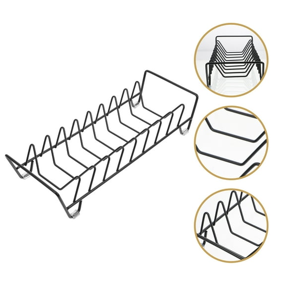 KONTONTY Household Dish Rack Black Kitchen Plate Organizer Carbon Steel Material