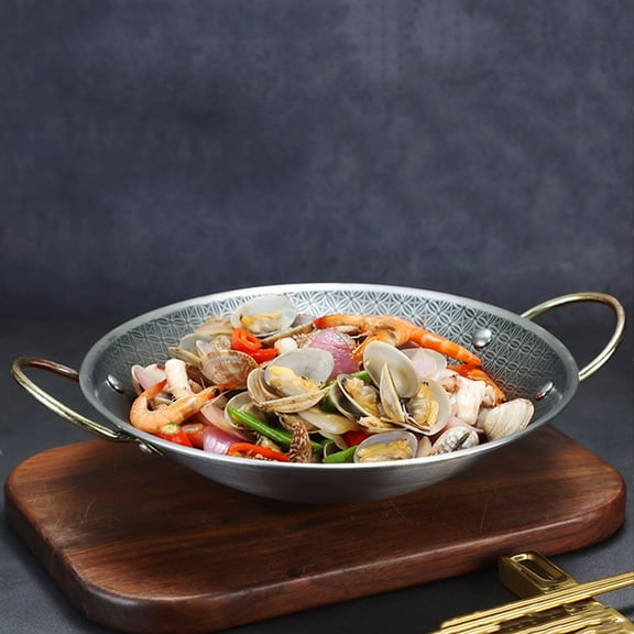 KONTONTY Stainless Steel Paella Pan with Dual Handles, Wear-Resistant Cooking Pot for Home Kitchen Use