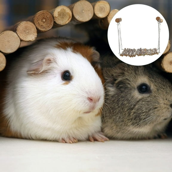 KONTONTY Rabbit Bed Swing, Dark Brown Wooden, Space-Saving Pet Hanging Bed for Home