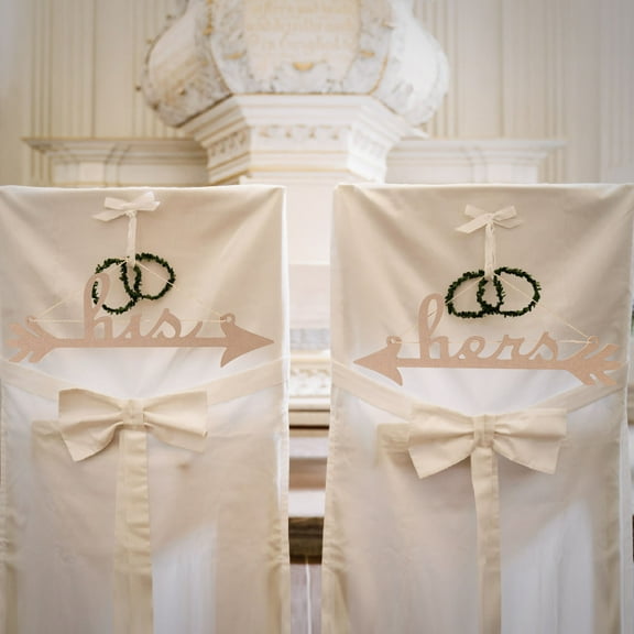 KONTONTY Khaki Mr and Mrs Sign for Wedding Decor with "His" and "Hers" Pendant, Rustic Wedding Chair Decoration, 2pcs