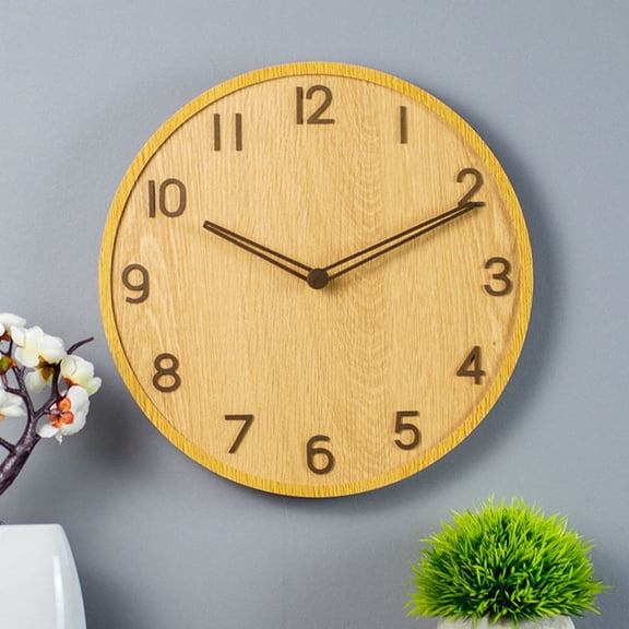 KONTONTY Decorative Khaki Wood Grain Silent Wall Clock for Wall Hanging