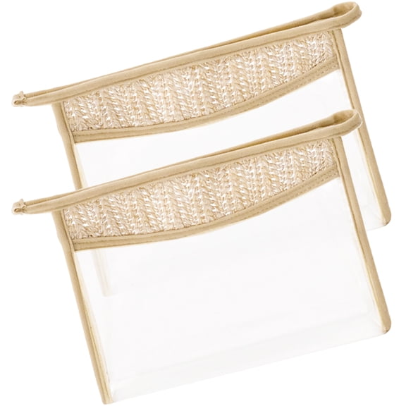 KONTONTY Set of 2 Khaki Clear TPU Makeup Bags with Zipper, Toiletry Storage Pouches for Easy Access