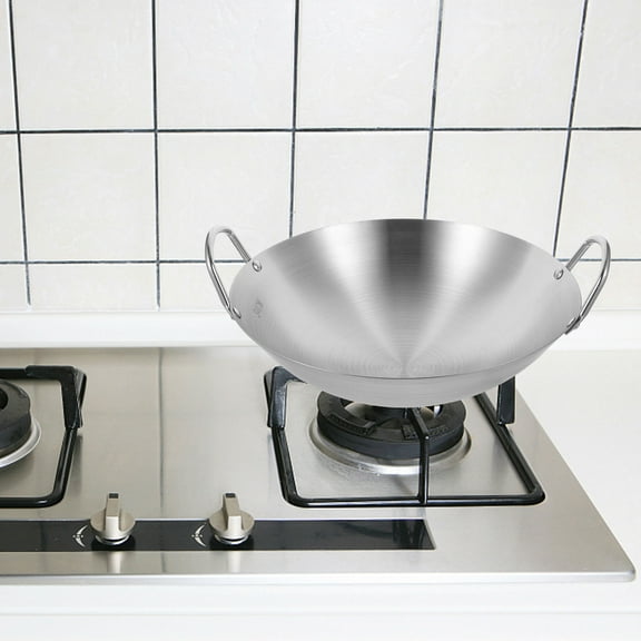 KONTONTY Kitchen Stainless Steel Stir Fry Wok Pan with Handles for Gas Wood Fire Stove