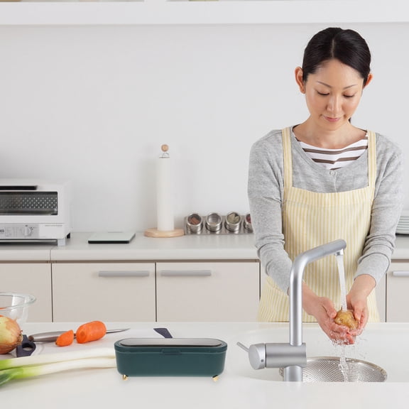 KONTONTY Kitchen Storage Box Green PP Plastic Household Utensil Case for Countertop Storage