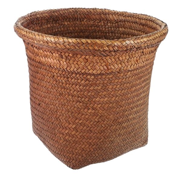 KONTONTY 1Pc Natural Straw Waste Paper Basket Coffee Color Waste Holder