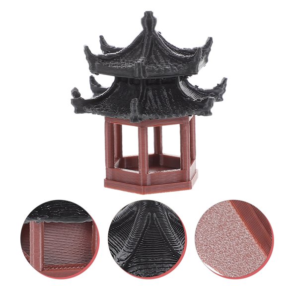 KONTONTY Unique Hexagonal Resin Pavilion Statue for Japanese Garden and Micro Landscape Decor