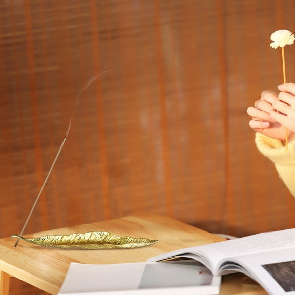 KONTONTY Leaf Shaped Incense Stick Holder Burner with Zinc Alloy Construction for Decoration Fits Long Sticks