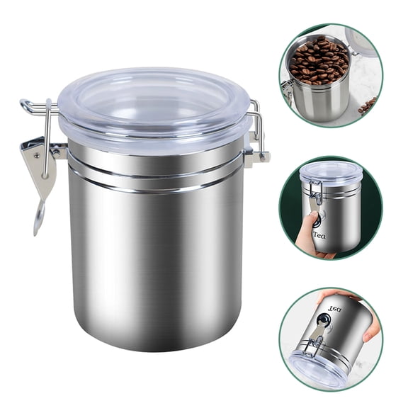 KONTONTY Light Grey Stainless Steel Coffee Bean Canister 16 oz Food Storage Jar for Home Kitchen Use