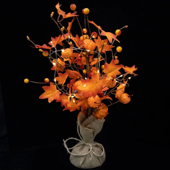 KONTONTY Autumn Lighted Maple Tree for Tsgiving Decor Red Plastic