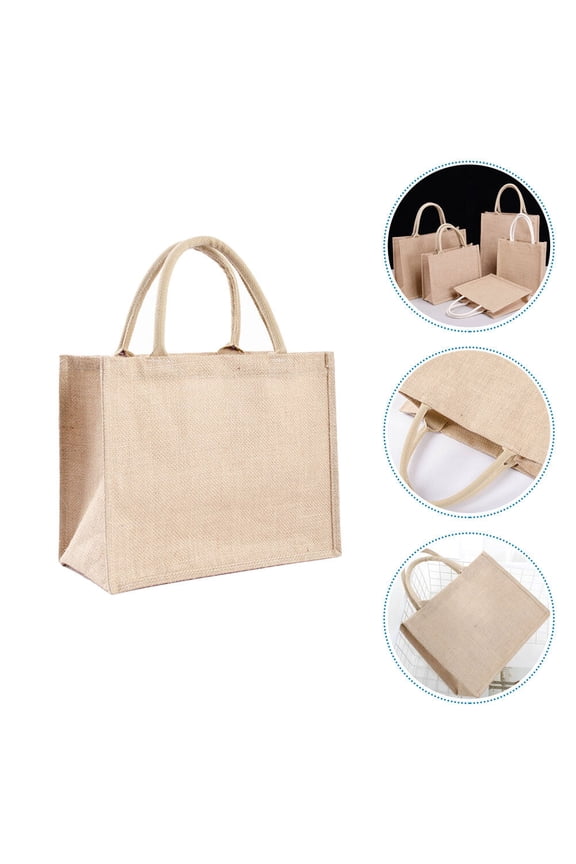 Khaki Burlap Tote Bag Strong Stitching Reusable Shopping and Storage Pouch