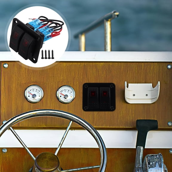 KONTONTY Marine Aluminum Switch Panel with Red LED Rocker Toggle Switch and Waterproof Construction