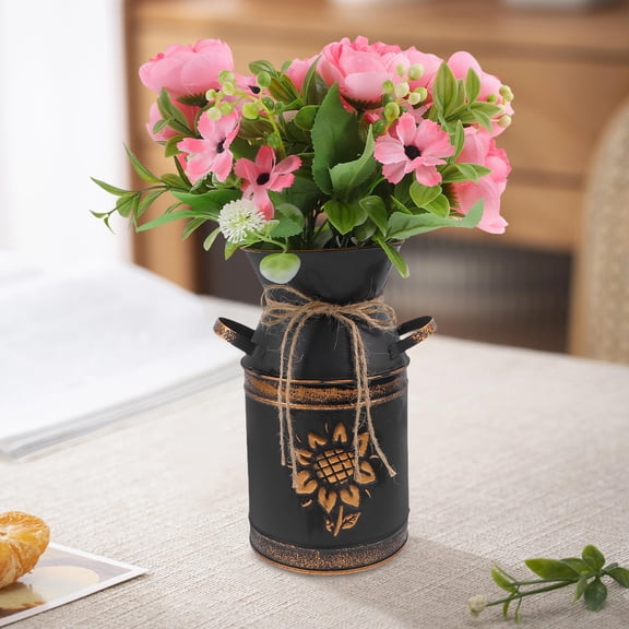 KONTONTY Vintage Metal Flower Jug Vase, Flower Bucket for Desktop Decoration, 1 Piece