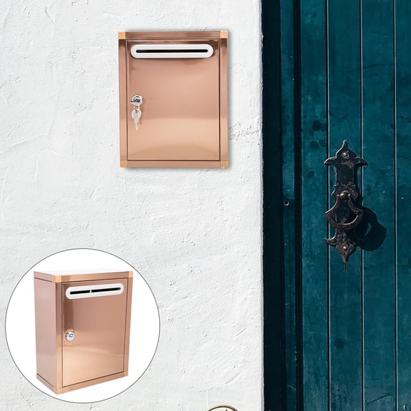 KONTONTY Metal Mailbox Golden Letter Box with Lock for Office and Home Mail Storage