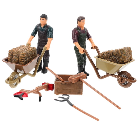 KONTONTY Miniature Farm Accessory Set with 2 Farmer Figures for Dollhouses, Model Farms, and Collectible Display Scenes