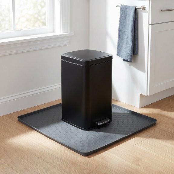 KONTONTY Multi Functional Grey Kitchen Trash Can Mat with Raised Edge and Leak Proof Design