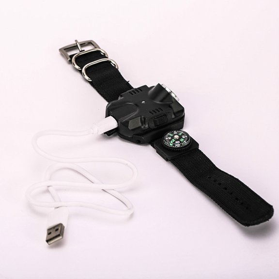 KONTONTY Outdoor LED Torch Wrist Light Watch with Compass for Running Hiking Black