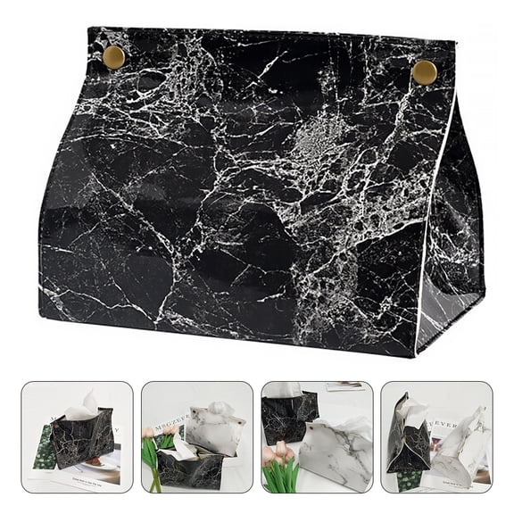 KONTONTY Black PU Tissue Box for Hotel and Home Use with Elegant Napkin Storage