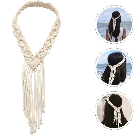 KONTONTY Beige Cotton Rope Headband for Decor Nordic Style Woven Macrame Design