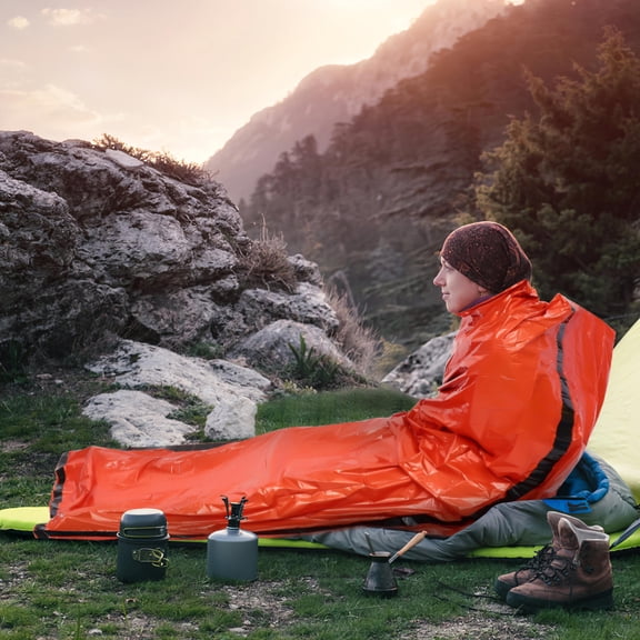 KONTONTY Orange Waterproof Emergency Sleeping Bag for Outdoor Use Lightweight Compact Survival Blanket 2pcs
