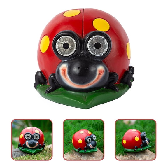 KONTONTY Resin Garden Ladybug Statue with Solar Lights Outdoor Decorative Landscape Ornament Red