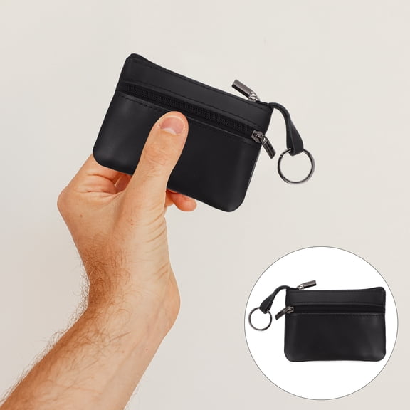 KONTONTY Small Coin Purse Black Zipper Change Purse Keychain for Coin Storage and Daily Use