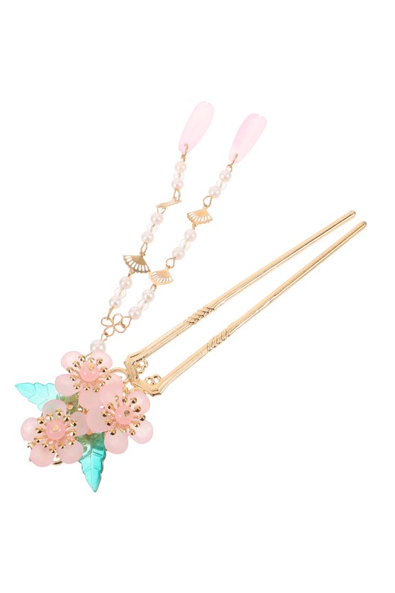 Pink Alloy Hair Sticks for Buns Decorative Hair Accessories with Faux for Elegant Styles 8.5 Inches