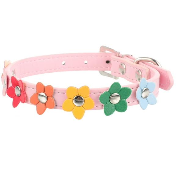 KONTONTY Pink PU Dog Collar Adjustable Comfortable Breathable Collar for Pets Daily Wear and Special Occasions