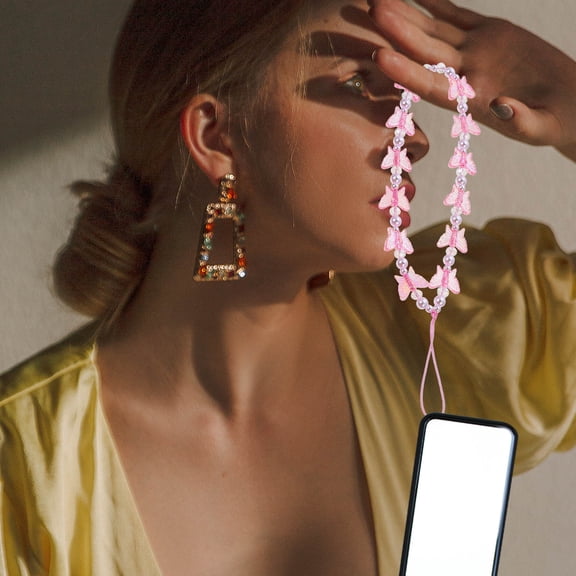 KONTONTY Pink Phone Strap with Butterfly Decor Durable and Easy to Attach for Mobile Use