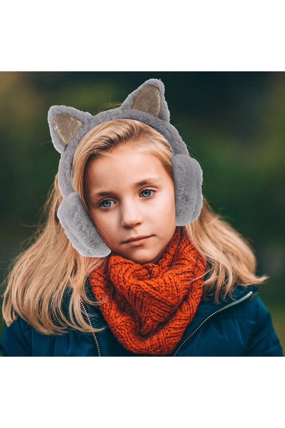 Plush Grey Animal Ear Earmuff Winter Cover Soft and Windproof for Cold Weather