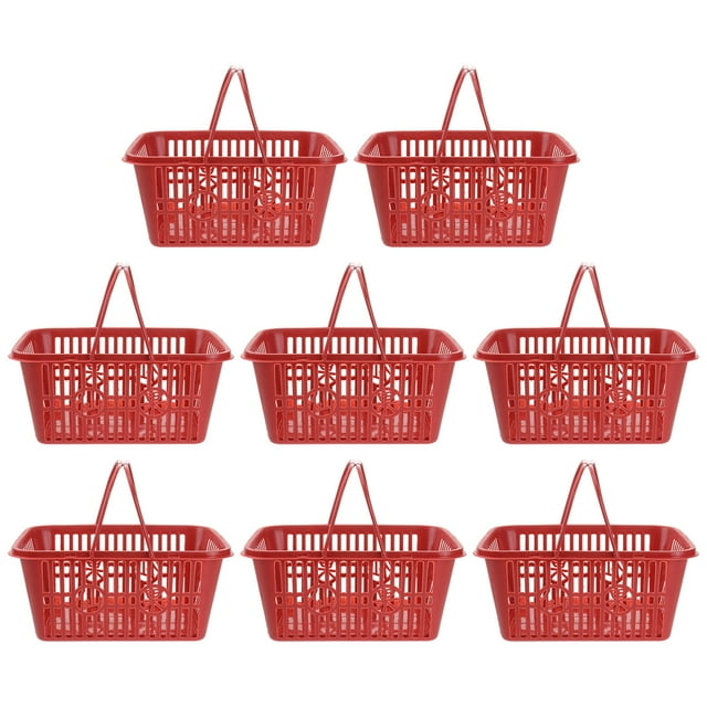KONTONTY Portable Plastic Storage Basket with Double Handles for Home Use Red Large Capacity