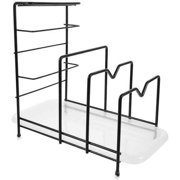 KONTONTY Black Carbon Steel Pot Lid Organizer Rack for Kitchen Cabinet Storage, Kitchen Storage Solution 1 Set