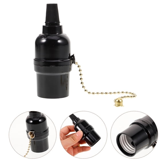 KONTONTY Pull Chain Light Fixture with Black Lamp Holder for Easy Ceiling Light Control