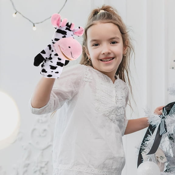 KONTONTY Multicolor Plush Cow Hand Puppet for Storytelling and Parentchild Engagement