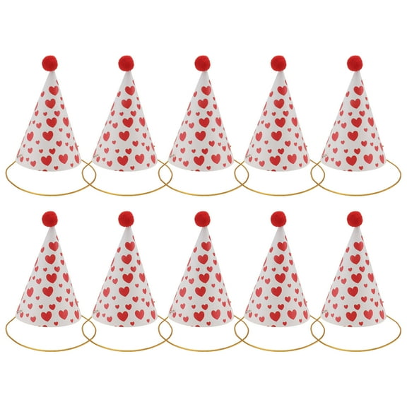 KONTONTY 10Pcs Red Cone Shaped Birthday Hats Disposable Caps for Party Headwear Decor