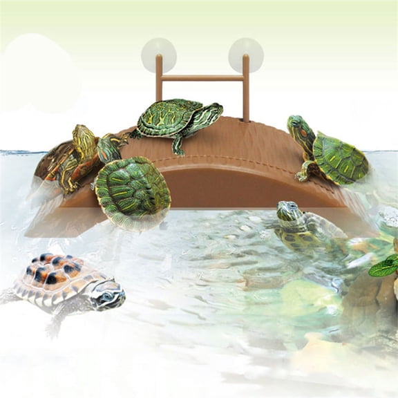 KONTONTY Plastic Brown Turtle Dock with Wide Flat Surface for Reptile Basking and Climbing